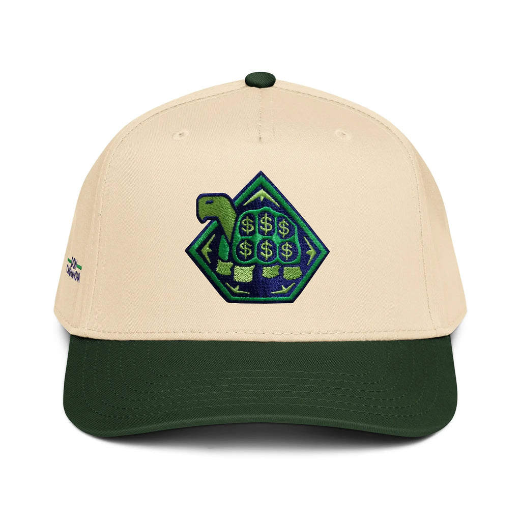 Embroidered Forest Snapback Golf Cap - Two Tone Dark Green/Natural