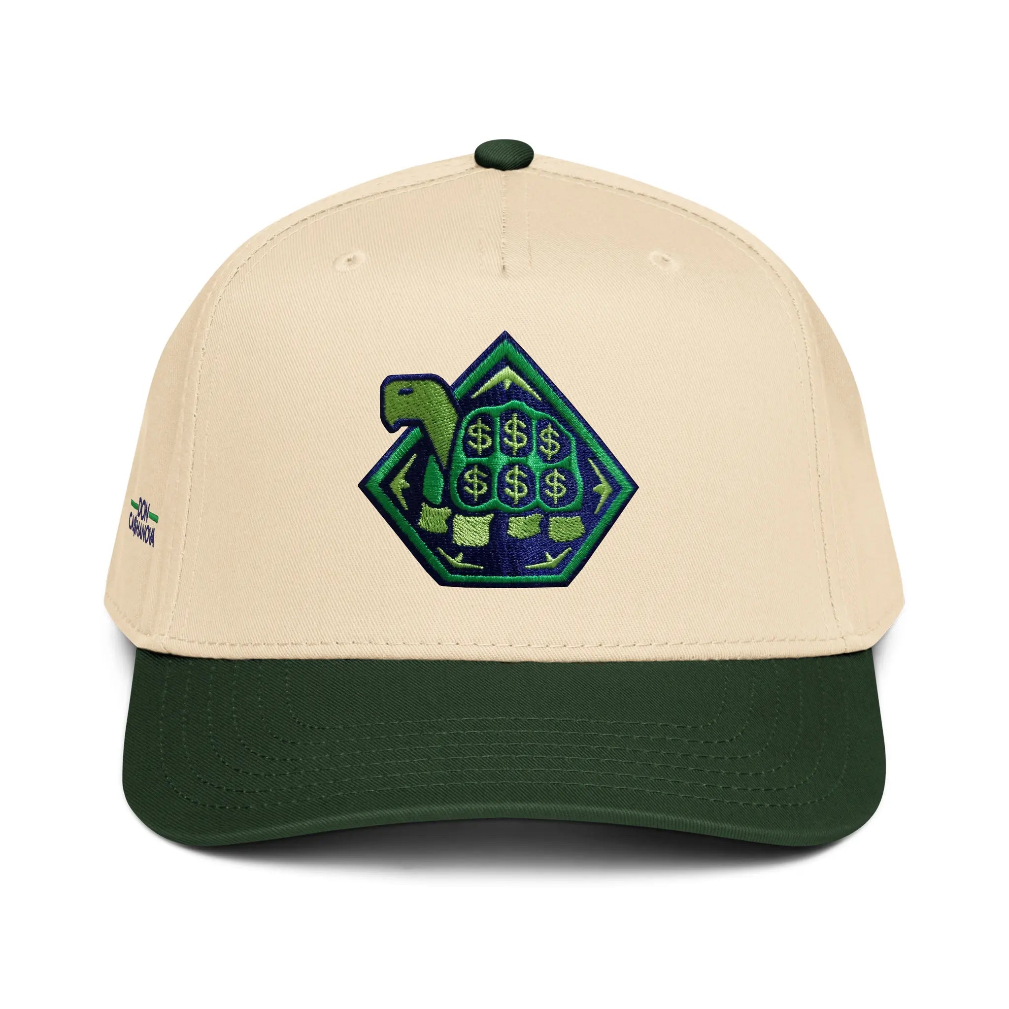 Embroidered Forest Snapback Golf Cap - Two Tone Dark Green/Natural