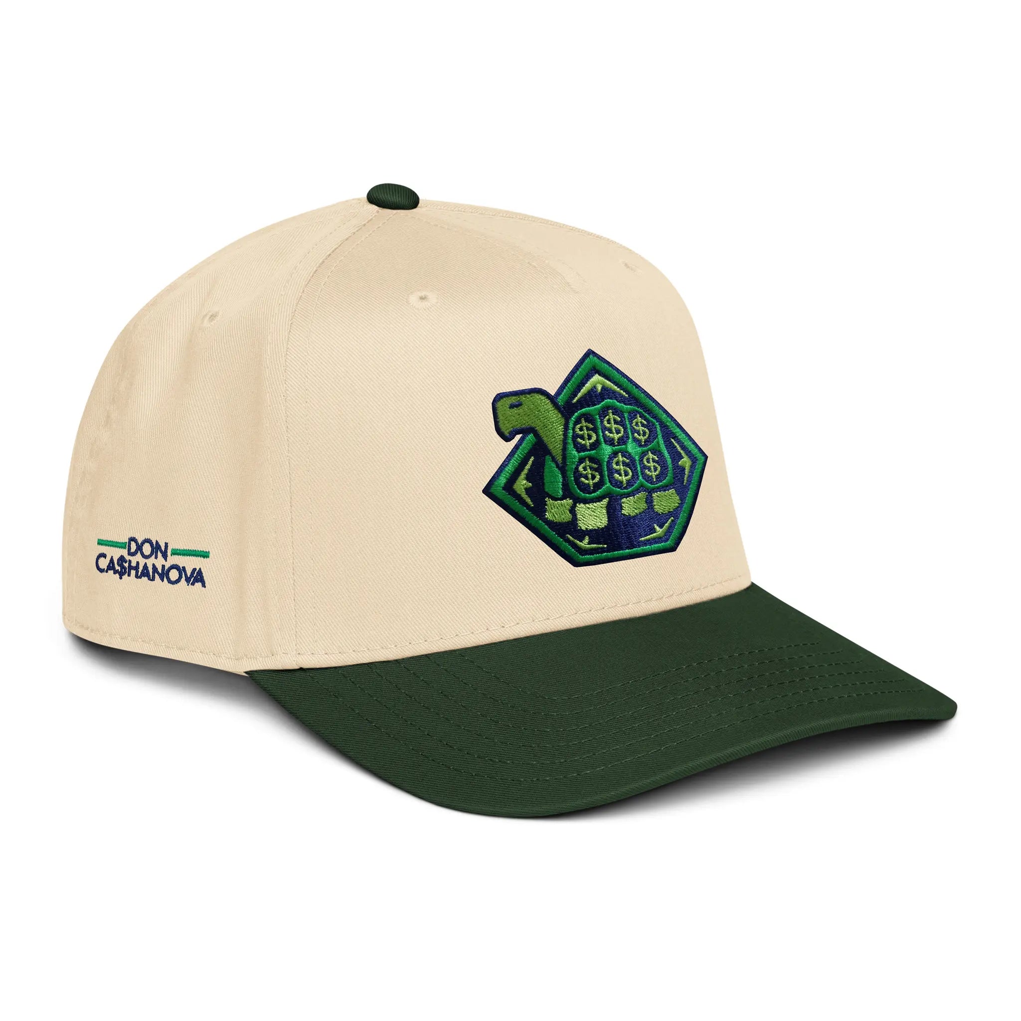 Embroidered Forest Snapback Golf Cap - Two Tone Dark Green/Natural